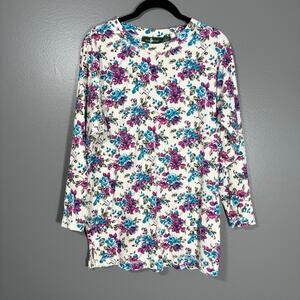 Hunt Club Women's Vintage White Preppy Mock Neck Top - Medium - 1990's Floral